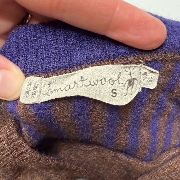 Smartwool Piney Lake Sweater Women S 100% Merino Wool Brown Blue Henley FLAWED - Picture 5 of 10